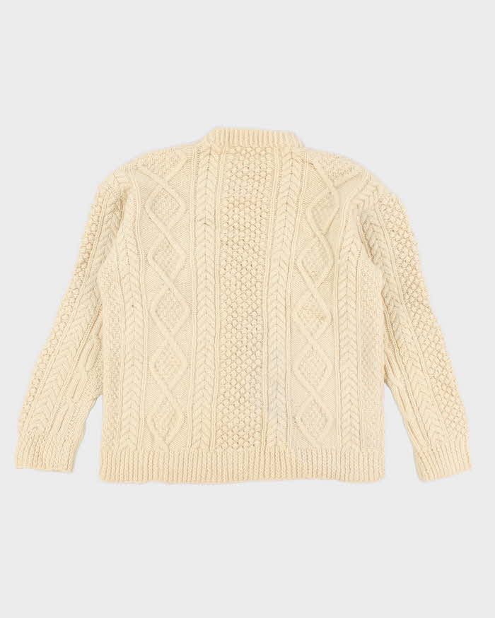 Mens Cream Cable Knit Wool Sweater - S