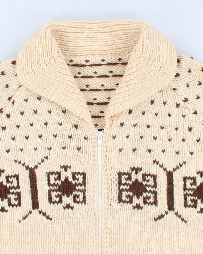 Mens Cream Wool Hand Knit Cardigan - S