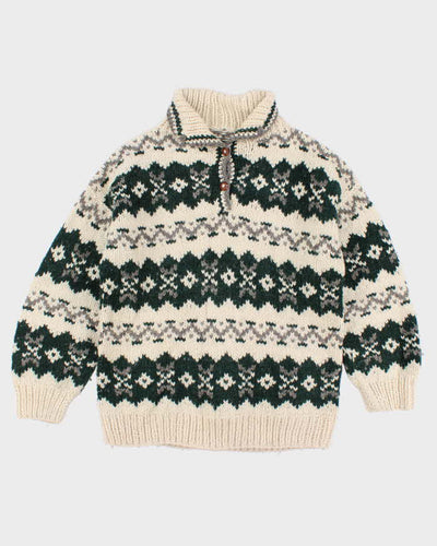 Mens Cream Hand Knit Wool Sweater - XL