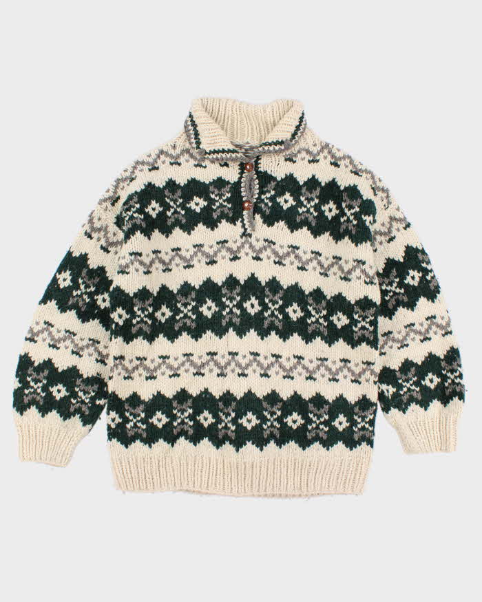 Mens Cream Hand Knit Wool Sweater - XL