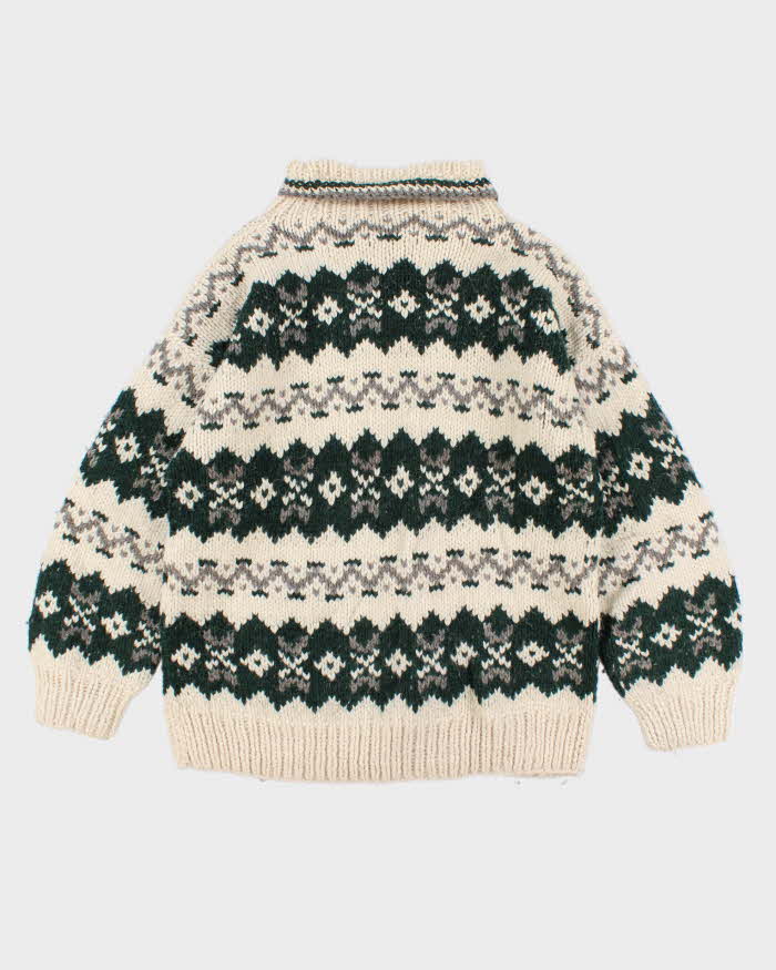 Mens Cream Hand Knit Wool Sweater - XL