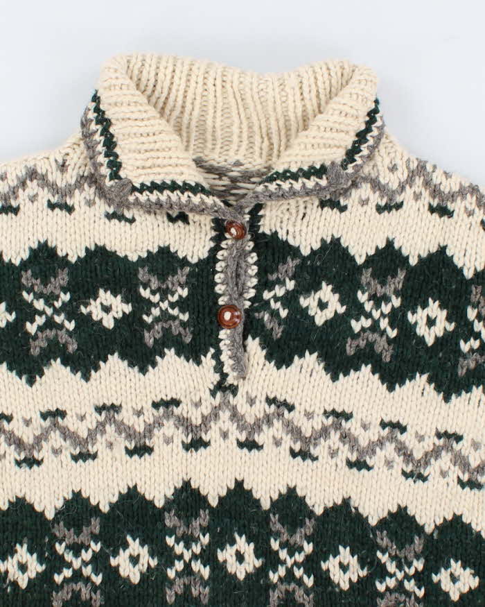 Mens Cream Hand Knit Wool Sweater - XL