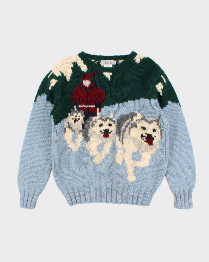 Mens Husky Print Wool Knit Sweater - L