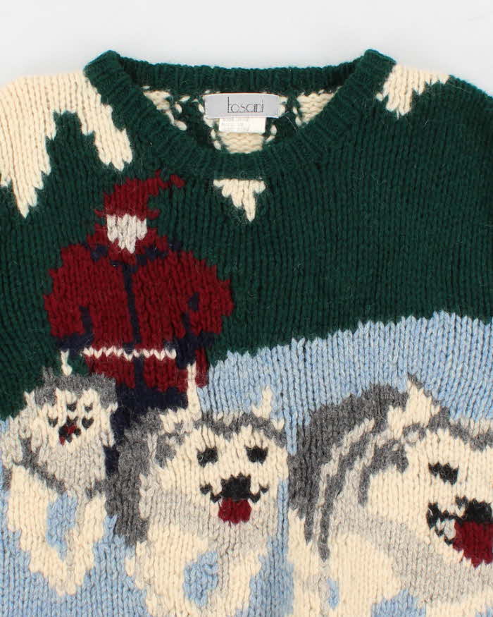 Mens Husky Print Wool Knit Sweater - L