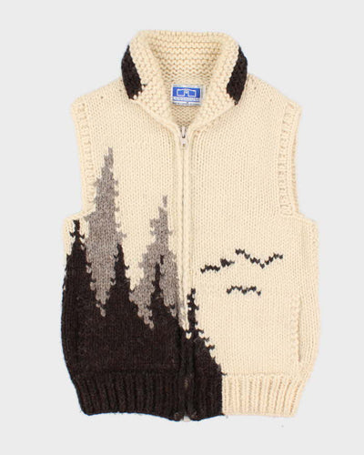 Mens Cream Chunky Wool Knit Zip Up Vest - M