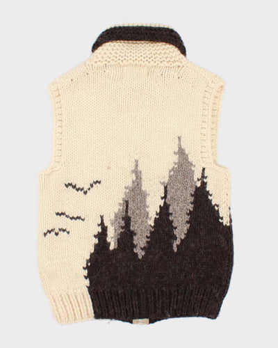 Mens Cream Chunky Wool Knit Zip Up Vest - M