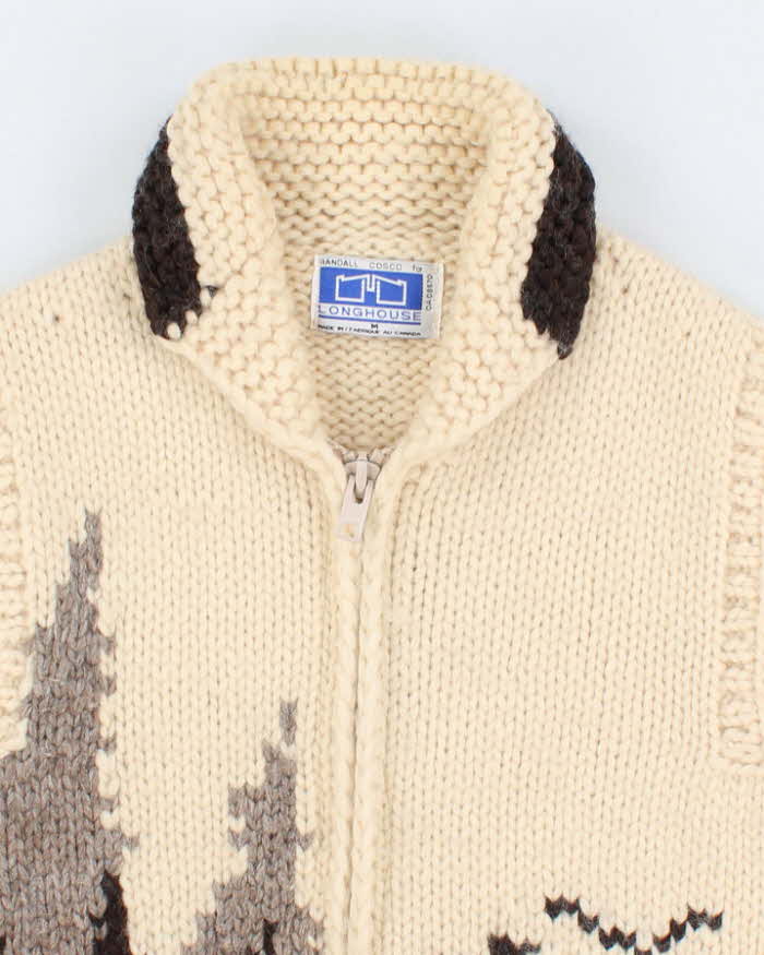 Mens Cream Chunky Wool Knit Zip Up Vest - M