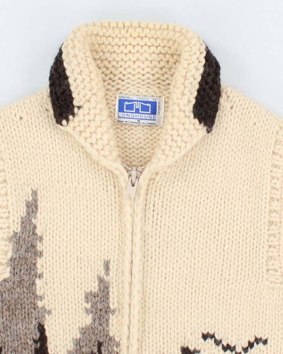 Mens Cream Chunky Wool Knit Zip Up Vest - M