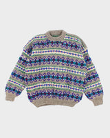 Men's Multi Coloured Patterned Wool Knit Sweater - L