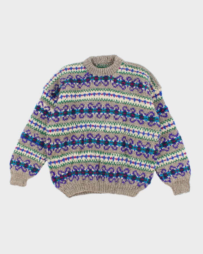 Men's Multi Coloured Patterned Wool Knit Sweater - L