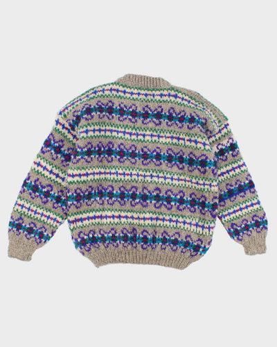 Men's Multi Coloured Patterned Wool Knit Sweater - L