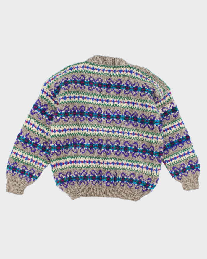 Men's Multi Coloured Patterned Wool Knit Sweater - L