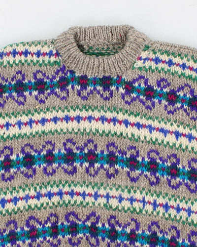 Men's Multi Coloured Patterned Wool Knit Sweater - L