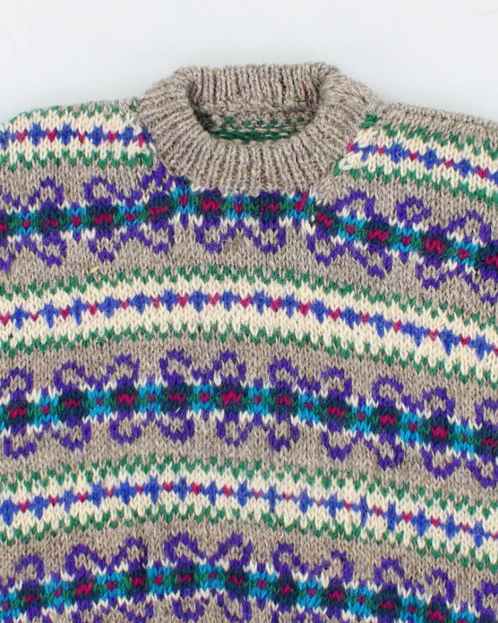 Men's Multi Coloured Patterned Wool Knit Sweater - L
