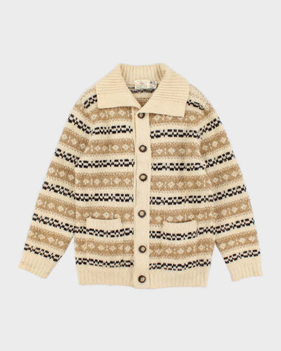 Vintage Men's Cream Fair Isle Knit Cardigan - S