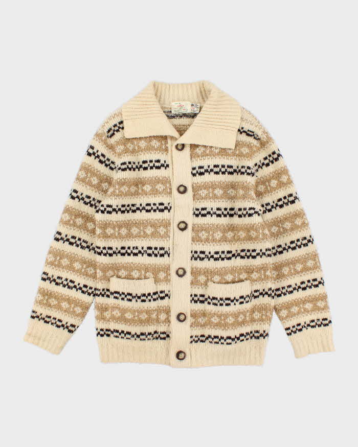 Vintage Men's Cream Fair Isle Knit Cardigan - S