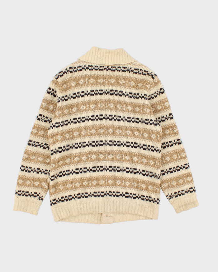 Vintage Men's Cream Fair Isle Knit Cardigan - S