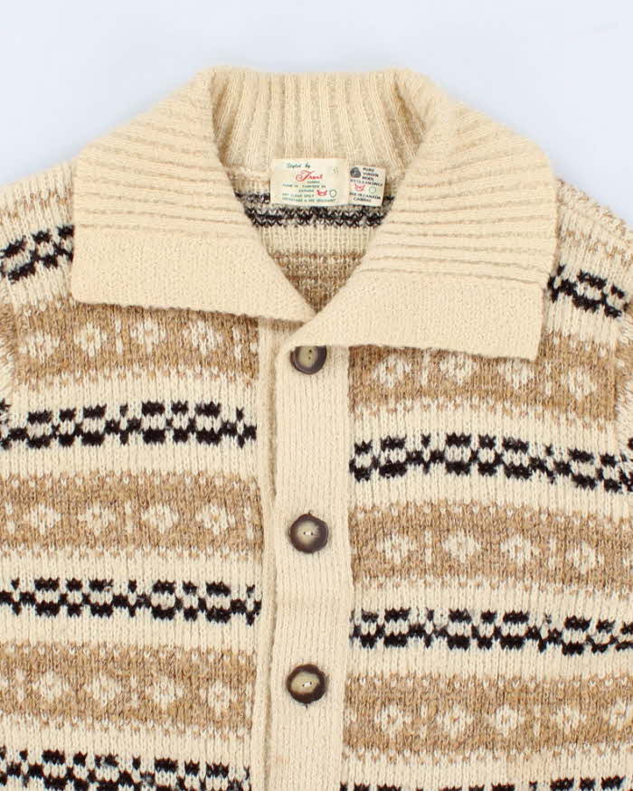 Vintage Men's Cream Fair Isle Knit Cardigan - S