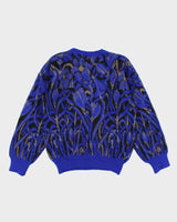 Vintage 80s Men's Blue Patterned Knit Wool sweater - M