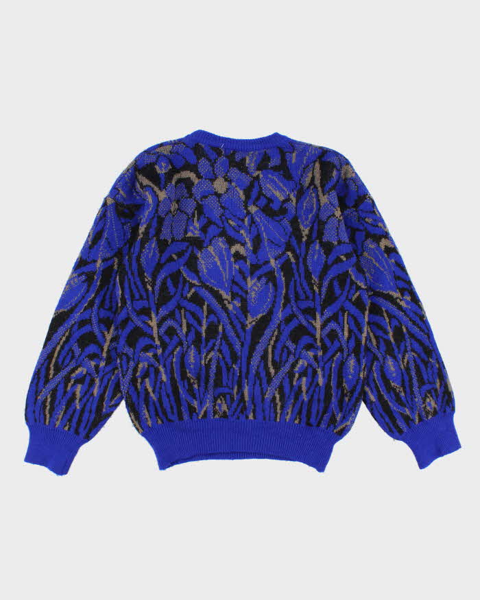 Vintage 80s Men's Blue Patterned Knit Wool sweater - M