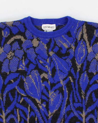 Vintage 80s Men's Blue Patterned Knit Wool sweater - M