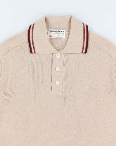 80s Vintage Men's Cream Knit Collard Sweater - M