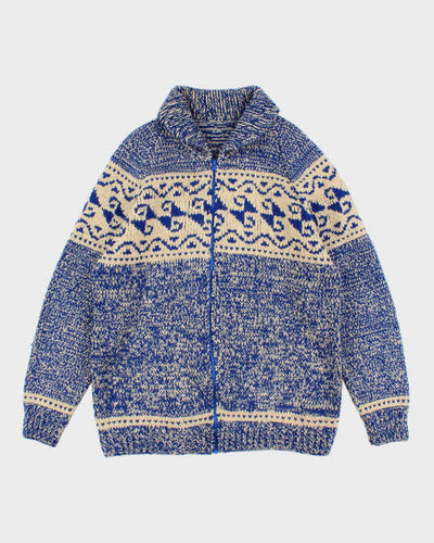 Vintage Blue Patterned Cowichan - XL