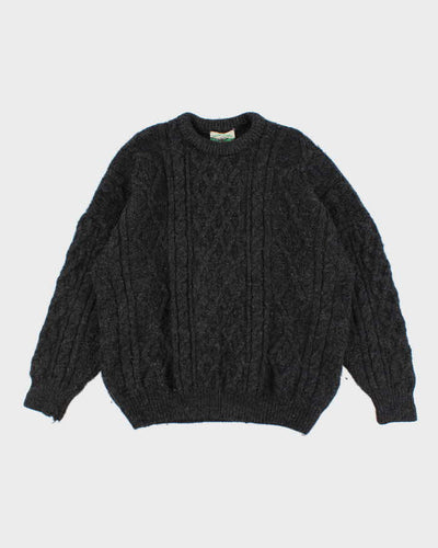 Vintage 80s Aran Dark Grey Wool Jumper - XXXL