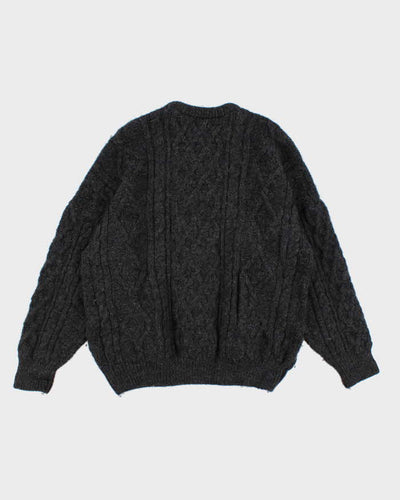 Vintage 80s Aran Dark Grey Wool Jumper - XXXL