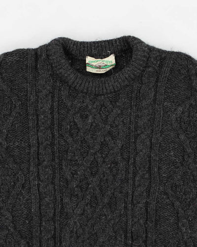 Vintage 80s Aran Dark Grey Wool Jumper - XXXL