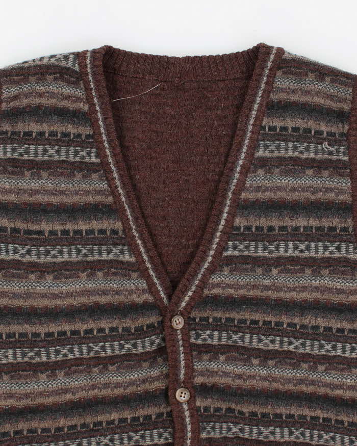 Vintage Patterned Knit Cardigan Vest - M