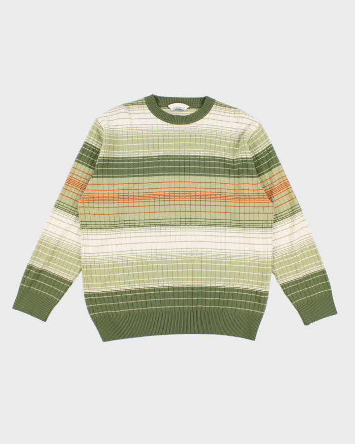 Vintage 90s Striped Green Wool Blend Jumper - XL