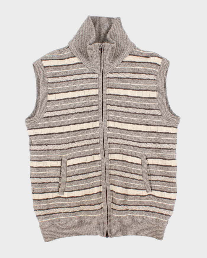 Vintage Mens Stripped Zip Up Knit Vest - M