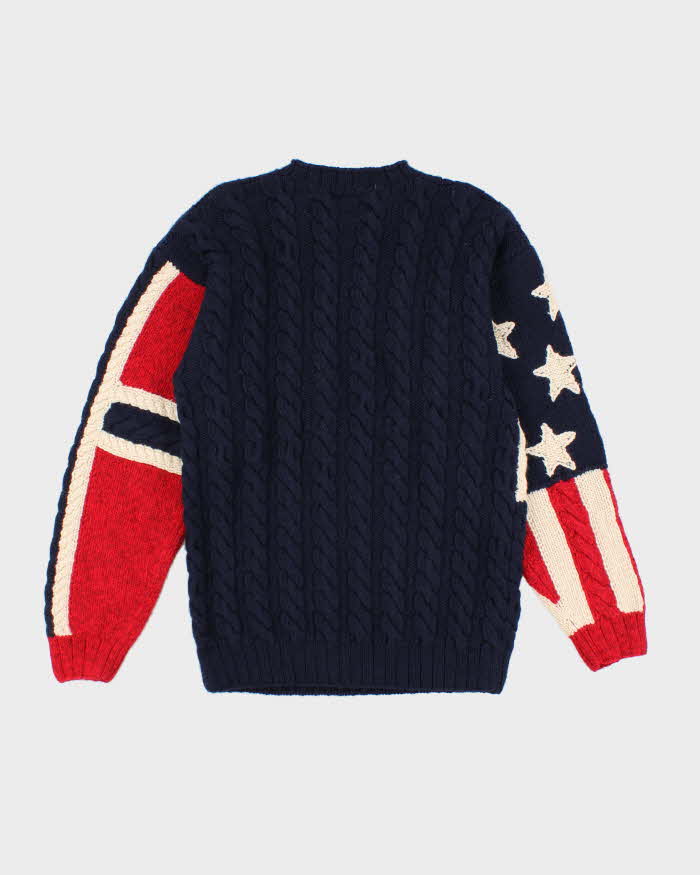 90s Vintage Men's Navy Tommy Hilfiger USA Knit Sweater - M