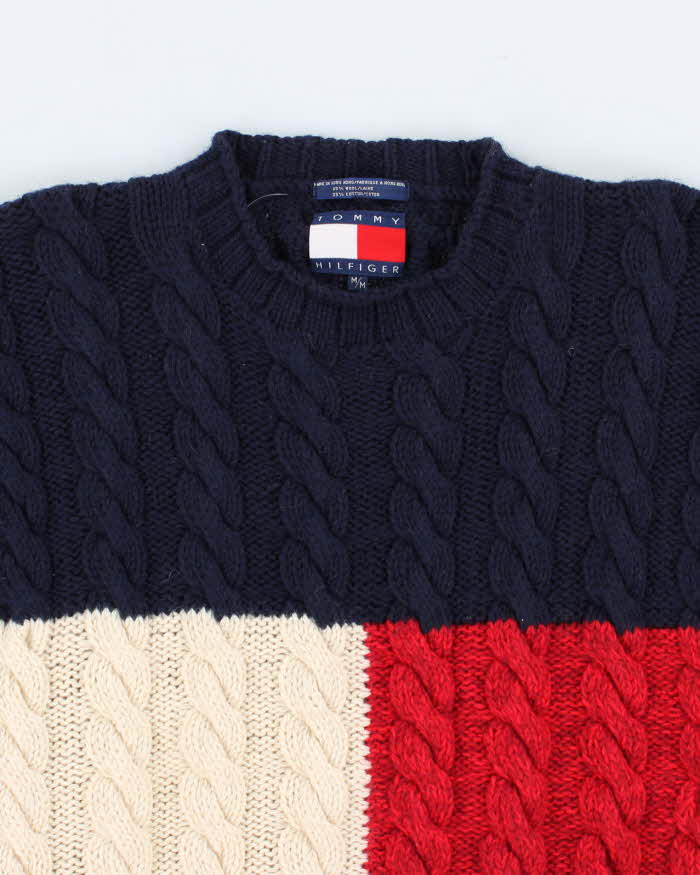 90s Vintage Men's Navy Tommy Hilfiger USA Knit Sweater - M
