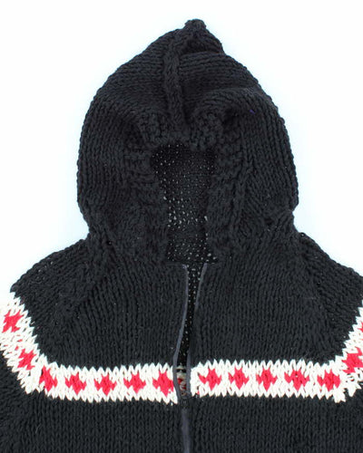 Mens Black Chunky Knit Zip Up Sweater - L