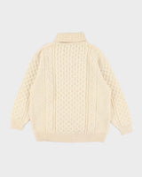 Men's Hand Knit Cable Knit Cream Turtleneck Sweater - M