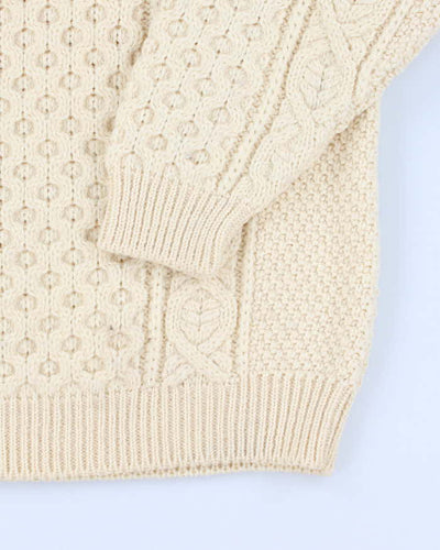 Men's Hand Knit Cable Knit Cream Turtleneck Sweater - M