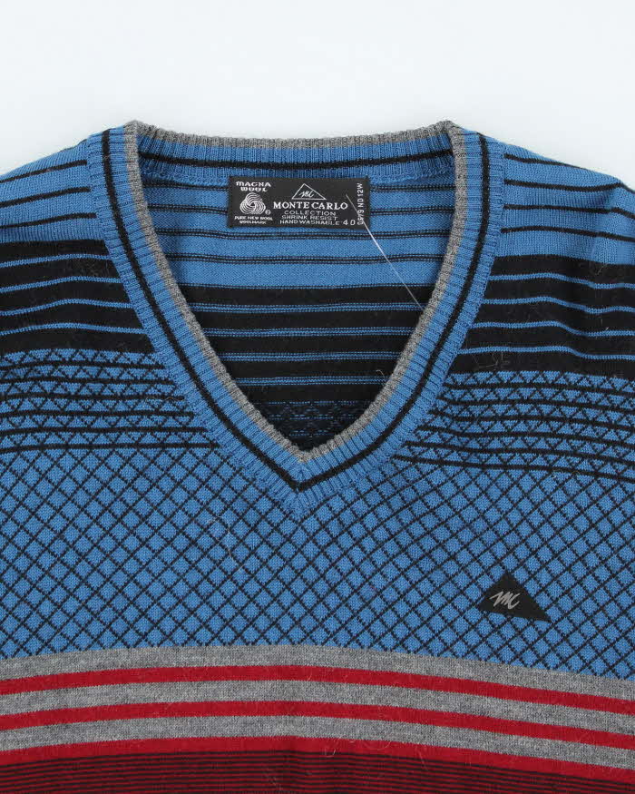 Mens 1990s Pure Wool Monte Carlo V-Neck Jumper - M