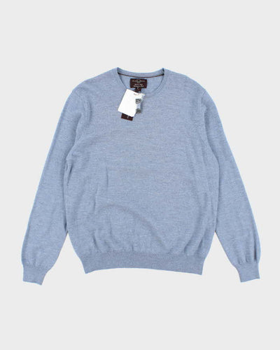 Mens Deadstock Light Blue Merino Wool V-Neck Jumper - L