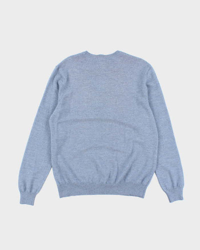Mens Deadstock Light Blue Merino Wool V-Neck Jumper - L