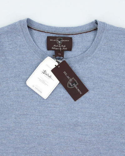 Mens Deadstock Light Blue Merino Wool V-Neck Jumper - L