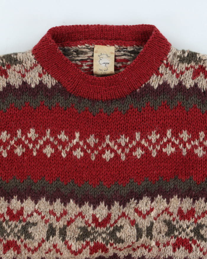 Vintage Patterned Chunky Wool Jumper - XXL