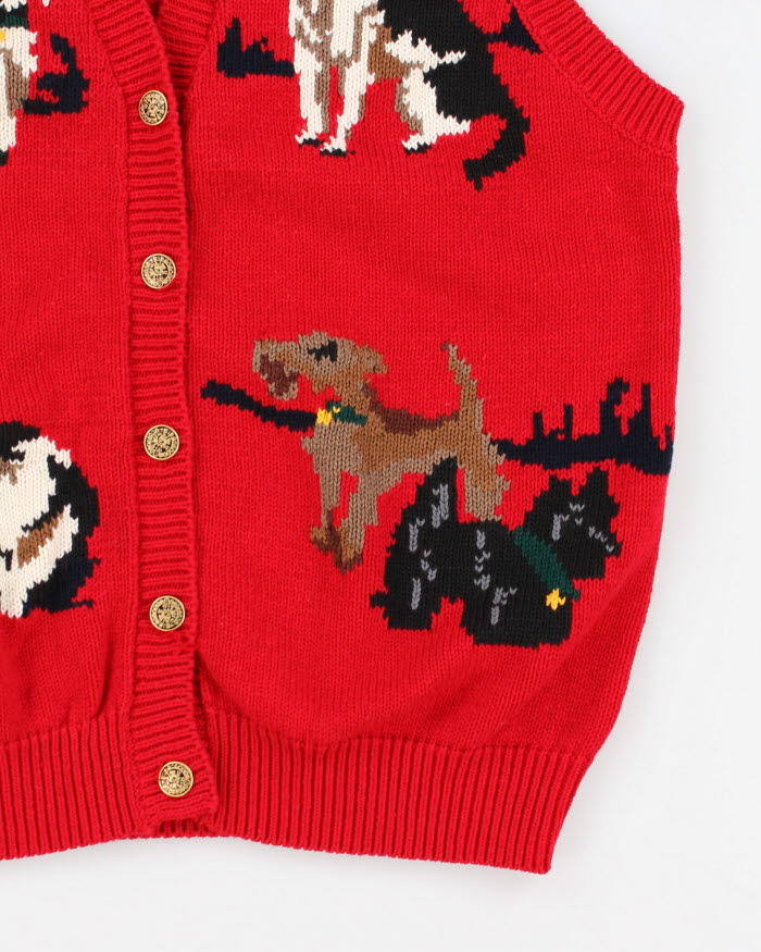 Vintage Tabi International Red Dog Knitted Button Up Sweater Vest - S