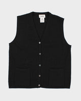 Vintage Tabi International Black Wool Button-Up Sweater Vest - M