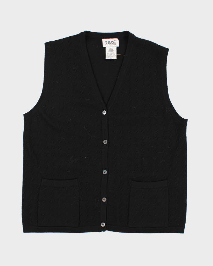 Vintage Tabi International Black Wool Button-Up Sweater Vest - M