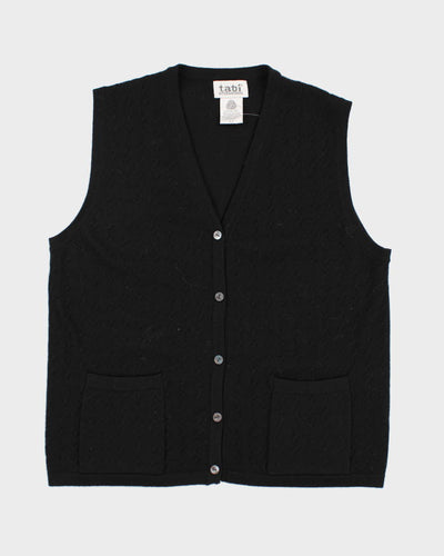 Vintage Tabi International Black Wool Button-Up Sweater Vest - M
