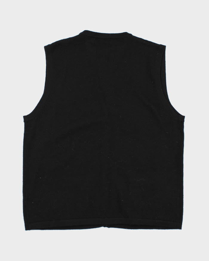 Vintage Tabi International Black Wool Button-Up Sweater Vest - M
