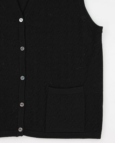 Vintage Tabi International Black Wool Button-Up Sweater Vest - M