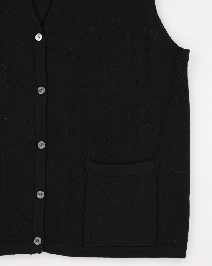 Vintage Tabi International Black Wool Button-Up Sweater Vest - M